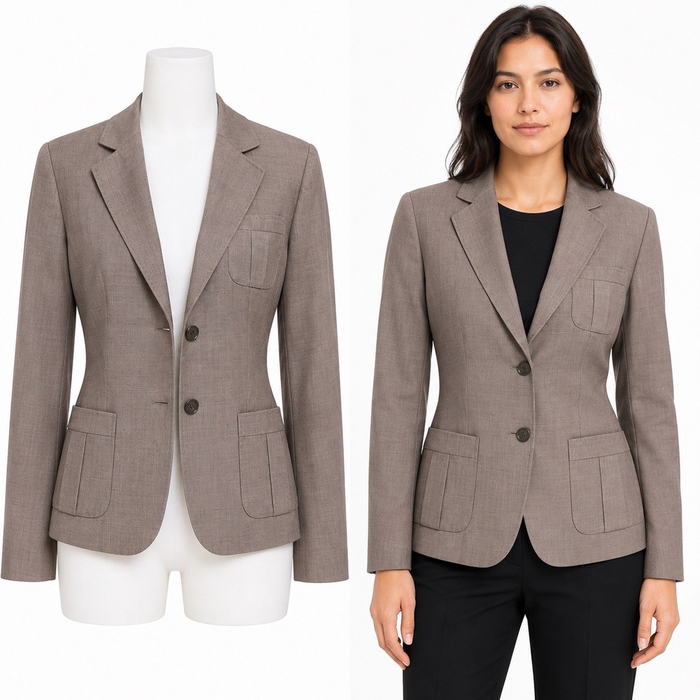 Ann Taylor Loft Blazer Women 6 Brown Wool Blend Two Button Pleated Pocket Jacket